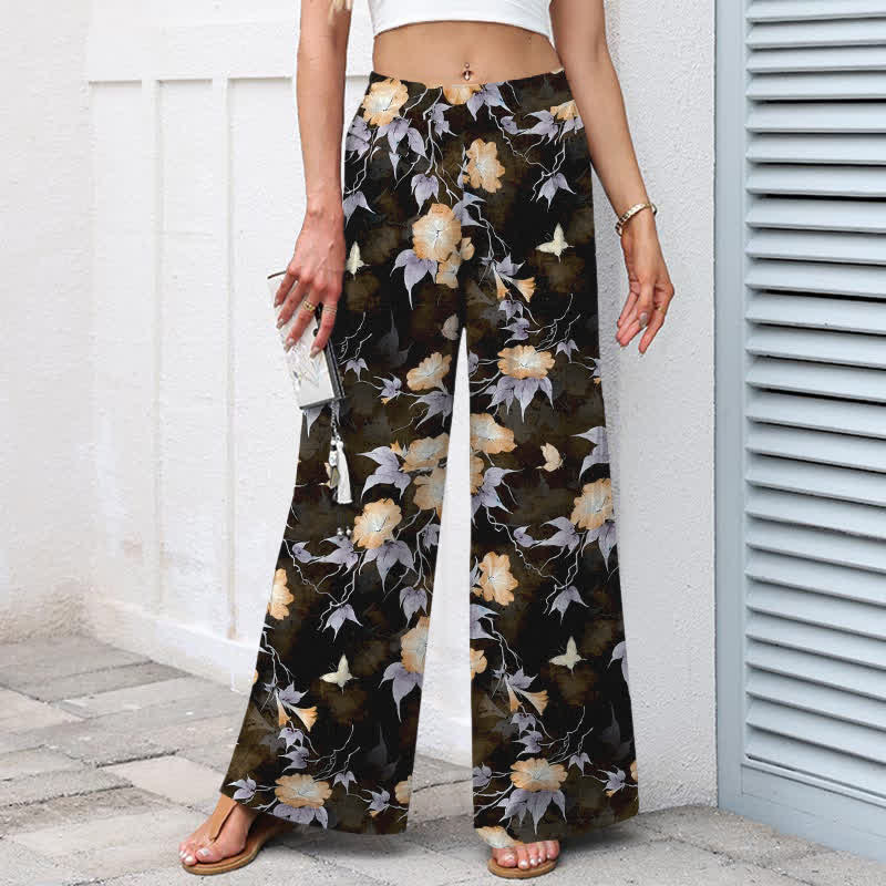 Buddha Stones Baumwoll-Leinen-Hose mit blauem Blumenmuster, elastischem Bund, weitem Bein und Taschen - image 7