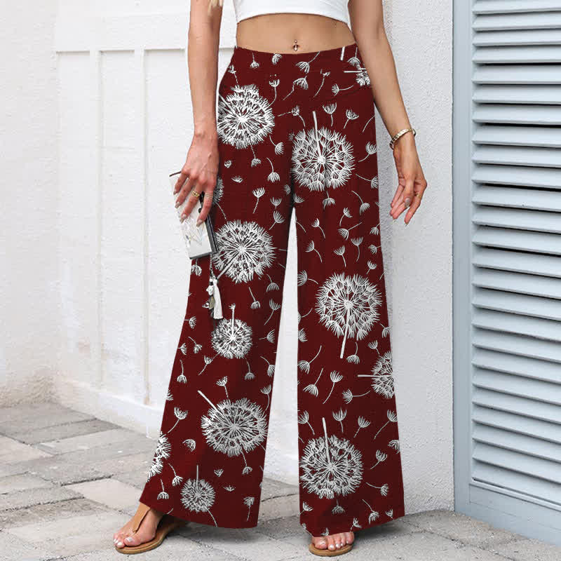 Buddha Stones Weiße Damenhose mit Löwenzahnmuster aus Baumwoll-Leinen-Mischgewebe, elastischem Bund, weitem Bein und Taschen - image 7