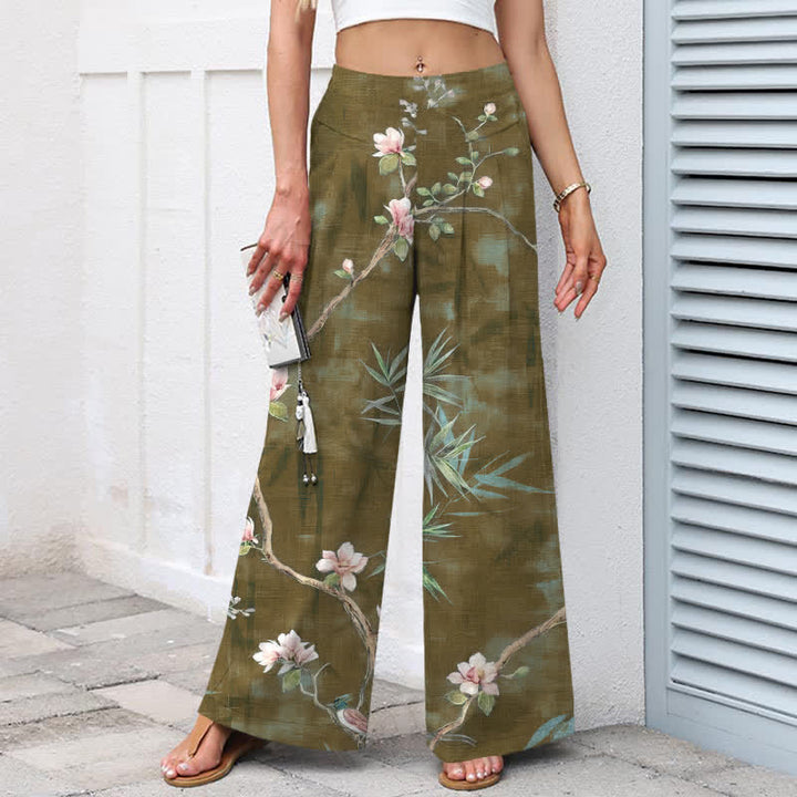 Buddha Stones Damenhose aus Baumwoll-Leinen-Mischgewebe mit orientalischem, hellrosa Blumenmuster, elastischem Bund, weitem Bein und Taschen - image 7