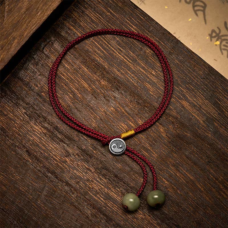Buddha Stones Handgefertigtes rundes Yin-Yang-Schutzarmband aus 925er Sterlingsilber mit geflochtenem rotem Band im Vintage-Stil - image 1