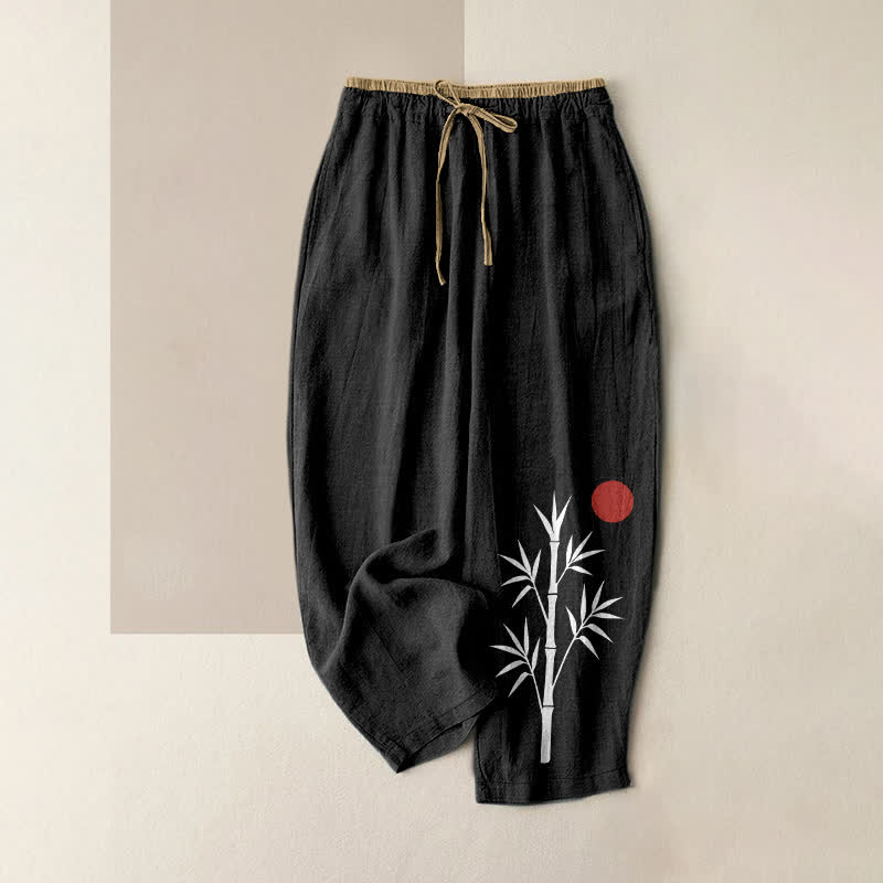 Buddha Stones Damen-Hose aus Baumwolle mit Zen-Bambusmuster, elastischem Bund und Taschen - Schwarz - US16, UK/AU20, EU48 (3XL) - image 0