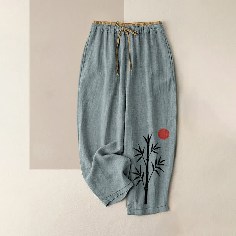 Buddha Stones Damen-Hose aus Baumwolle mit Zen-Bambusmuster, elastischem Bund und Taschen - Kadettenblau - US16, UK/AU20, EU48 (3XL) - image 8
