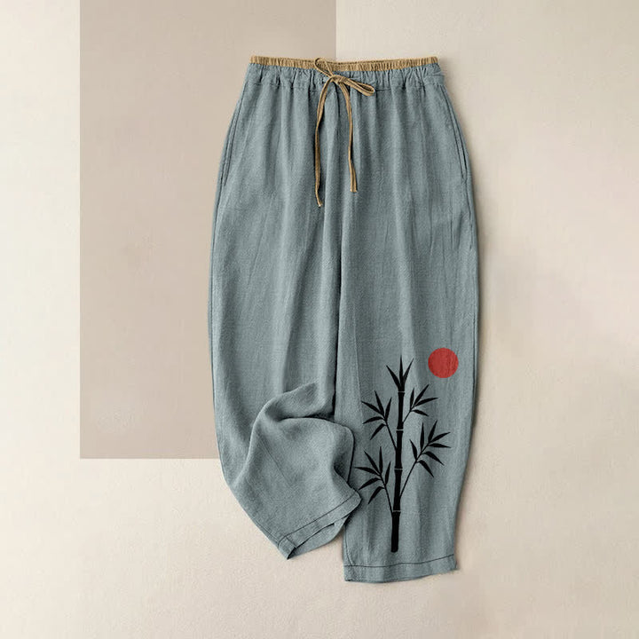 Buddha Stones Damen-Hose aus Baumwolle mit Zen-Bambusmuster, elastischem Bund und Taschen - Kadettenblau - US16, UK/AU20, EU48 (3XL) - image 8