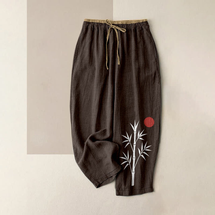 Buddha Stones Damen-Hose aus Baumwolle mit Zen-Bambusmuster, elastischem Bund und Taschen - Sattelbraun - US16, UK/AU20, EU48 (3XL) - image 4