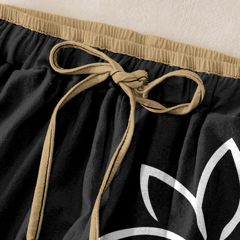 Buddha Stones Damenhose aus reiner Baumwolle mit Lotus-Om-Muster, elastischem Bund und Taschen - image 1