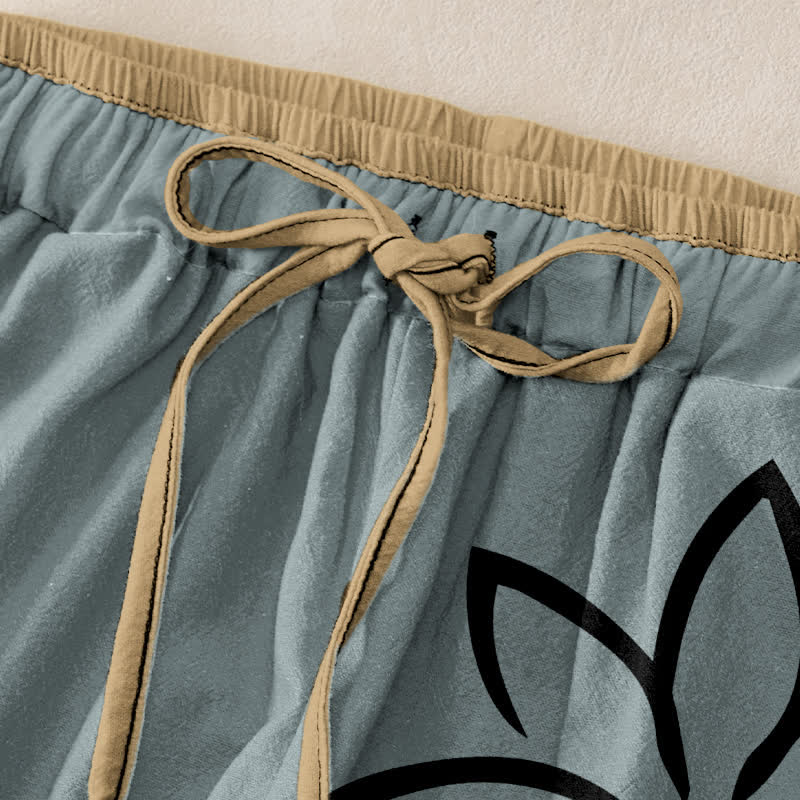 Buddha Stones Damenhose aus reiner Baumwolle mit Lotus-Om-Muster, elastischem Bund und Taschen - image 5