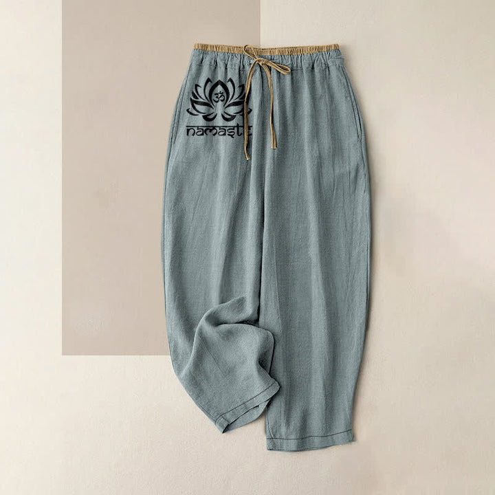 Buddha Stones Damenhose aus reiner Baumwolle mit Namaste-Lotusmuster, elastischem Bund und Taschen - Kadettenblau - US16, UK/AU20, EU48 (3XL) - image 8