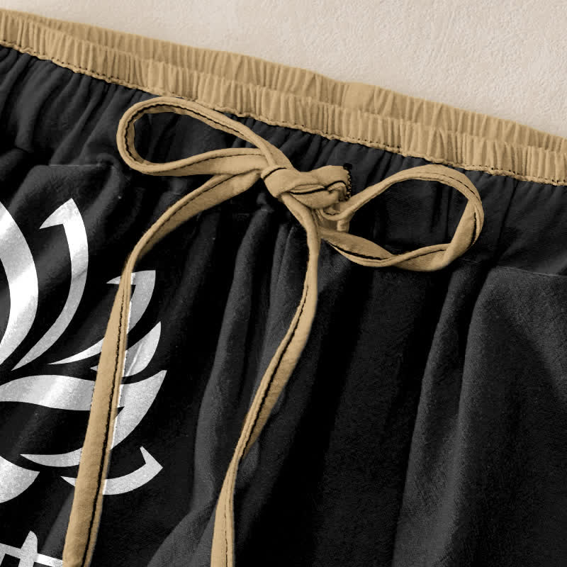 Buddha Stones Damenhose aus reiner Baumwolle mit Namaste-Lotusmuster, elastischem Bund und Taschen - image 1