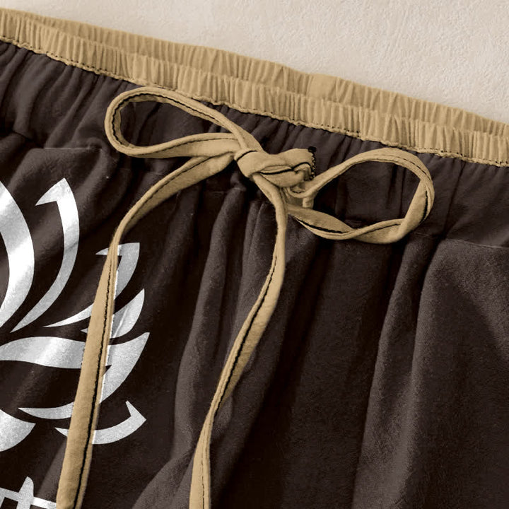 Buddha Stones Damenhose aus reiner Baumwolle mit Namaste-Lotusmuster, elastischem Bund und Taschen - image 5