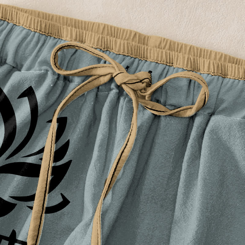 Buddha Stones Damenhose aus reiner Baumwolle mit Namaste-Lotusmuster, elastischem Bund und Taschen - image 9