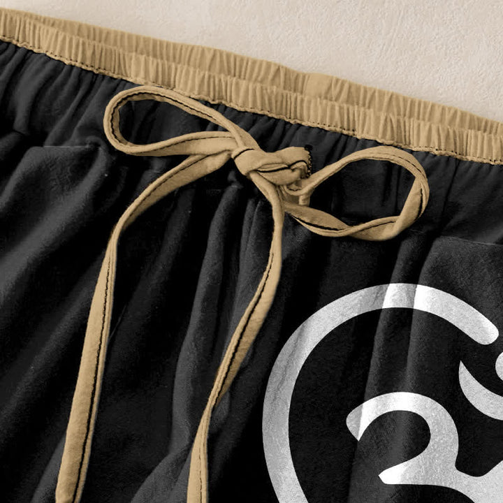 Buddha Stones Damenhose aus reiner Baumwolle mit Zen-Om-Herzmuster, elastischem Bund und Taschen - image 1