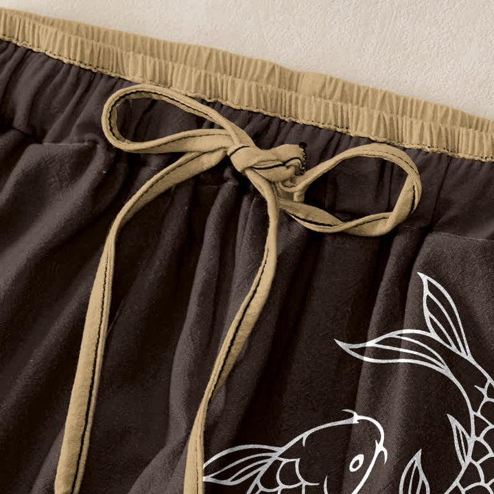 Buddha Stones Damenhose aus reiner Baumwolle mit Zen-Koi-Fischmuster, elastischem Bund und Taschen - image 9