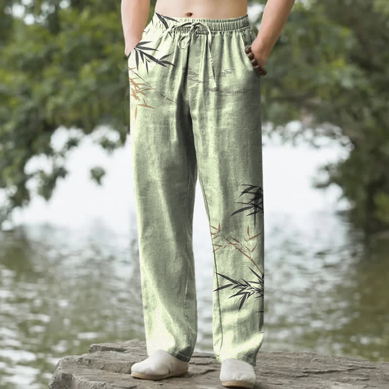Buddha Stones Herrenhose mit schmal zulaufendem Schnitt und Taschen, bedruckt mit Baumwolltinte und Bambusmuster - Hellgrün - US/ UK/AU50, EU60 (5XL) - image 4