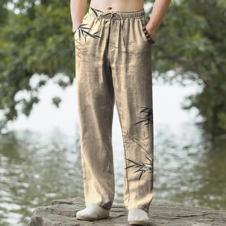 Buddha Stones Herrenhose mit schmal zulaufendem Schnitt und Taschen, bedruckt mit Baumwolltinte und Bambusmuster - Bräunen - US/ UK/AU50, EU60 (5XL) - image 6