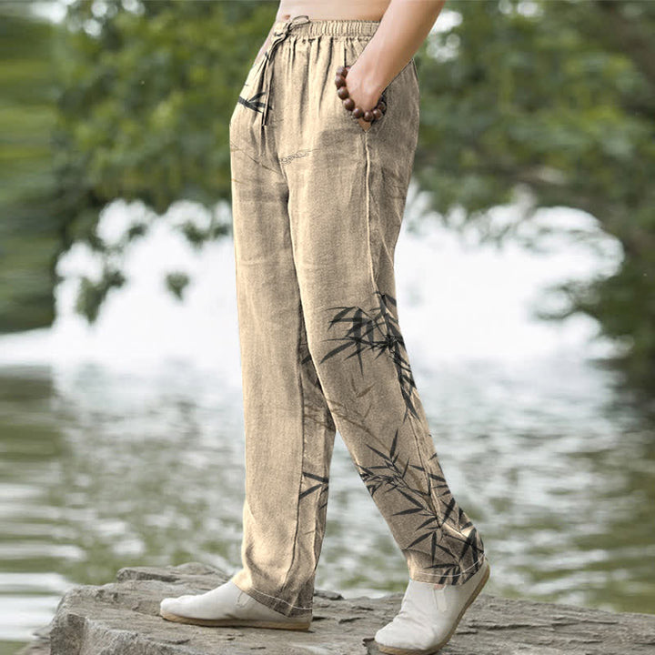 Buddha Stones Herrenhose mit schmal zulaufendem Schnitt und Taschen, bedruckt mit Baumwolltinte und Bambusmuster - image 7