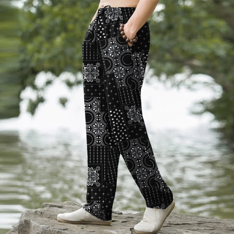 Buddha Stones Herrenhose aus Baumwolle mit böhmischem Bandana-Muster, schmal zulaufend und mit Taschen - image 7