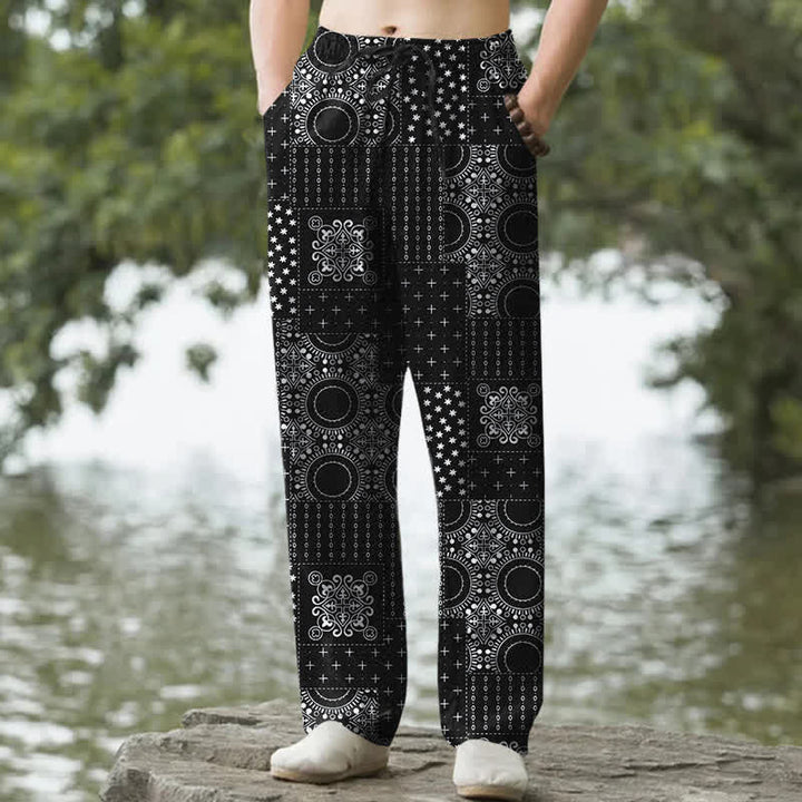 Buddha Stones Herrenhose aus Baumwolle mit böhmischem Bandana-Muster, schmal zulaufend und mit Taschen - Schwarz - US/ UK/AU50, EU60 (5XL) - image 6