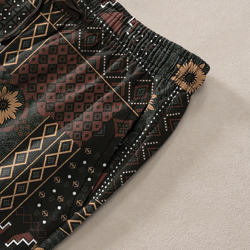 Buddha Stones Herrenhose aus Baumwolle mit böhmischem, geometrischem Blumenmuster, schmal zulaufendem Schnitt und Taschen - image 2