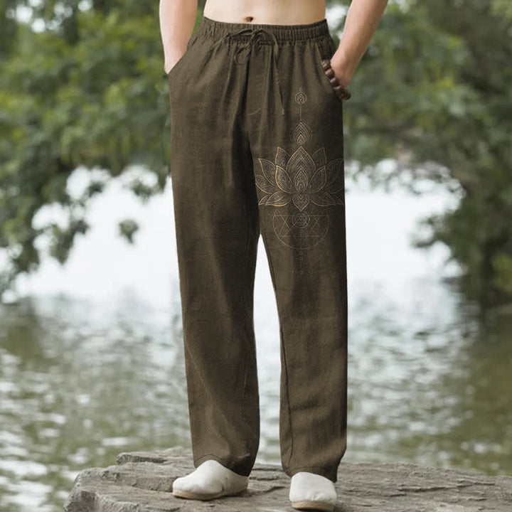 Buddha Stones Herrenhose aus Baumwolle mit Lotus-Mandala-Muster, schmal zulaufend und mit Taschen - Olive - US/ UK/AU50, EU60 (5XL) - image 6