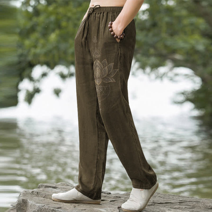 Buddha Stones Herrenhose aus Baumwolle mit Lotus-Mandala-Muster, schmal zulaufend und mit Taschen - image 7