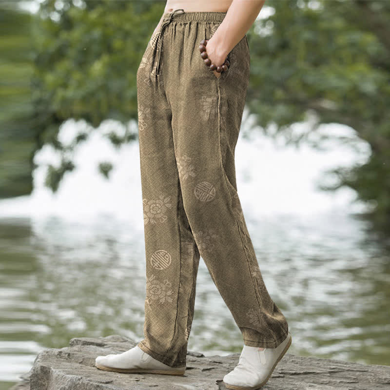 Buddha Stones Herrenhose aus Baumwolle mit geometrischem Ethno-Muster, schmal zulaufend und mit Taschen - image 1