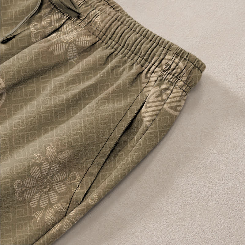 Buddha Stones Herrenhose aus Baumwolle mit geometrischem Ethno-Muster, schmal zulaufend und mit Taschen - image 2