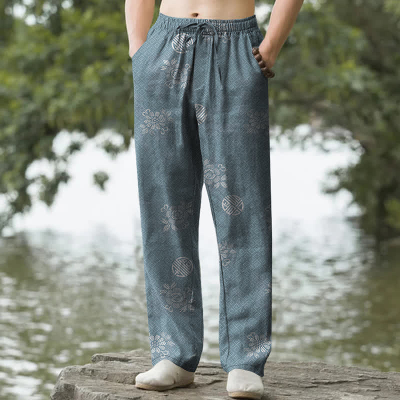 Buddha Stones Herrenhose aus Baumwolle mit geometrischem Ethno-Muster, schmal zulaufend und mit Taschen - Kadettenblau - US/ UK/AU50, EU60 (5XL) - image 4