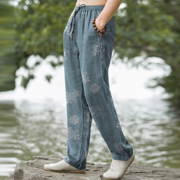 Buddha Stones Herrenhose aus Baumwolle mit geometrischem Ethno-Muster, schmal zulaufend und mit Taschen - image 5