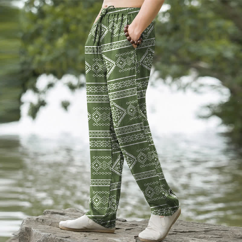 Buddha Stones Herren-Baumwollhose mit Taschen, geometrischem Streifenmuster im Ethno-Stil - image 7