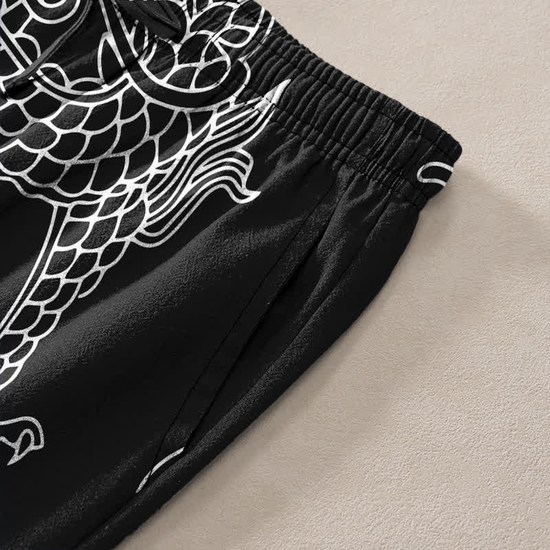 Buddha Stones Herrenhose aus Baumwolle mit orientalischem Drachen- und Wolkenmuster, schmal zulaufend und mit Taschen - image 2