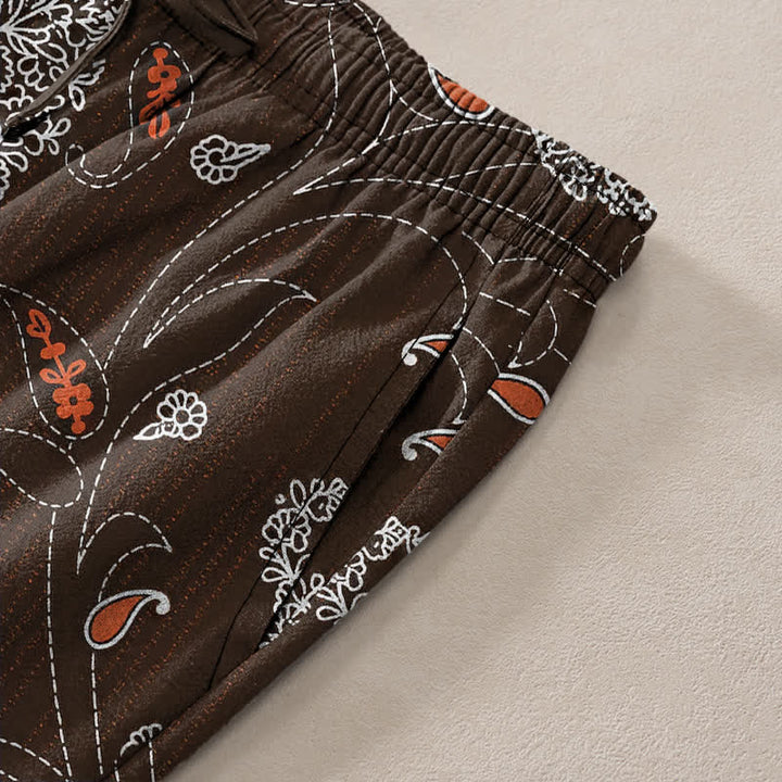 Buddha Stones Herrenhose aus Baumwolle mit böhmischem Blumenrankenmuster, schmal zulaufend und mit Taschen - image 2