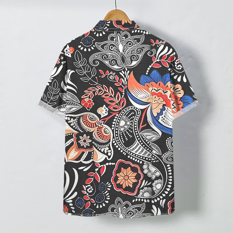 Buddha Stones Vintage-Herrenhemd mit floralem Paisley-Muster, Knöpfen und atmungsaktiven Kurzarm - image 1