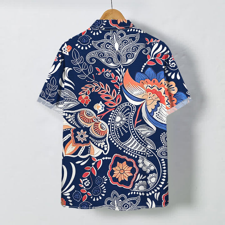 Buddha Stones Vintage-Herrenhemd mit floralem Paisley-Muster, Knöpfen und atmungsaktiven Kurzarm - image 4