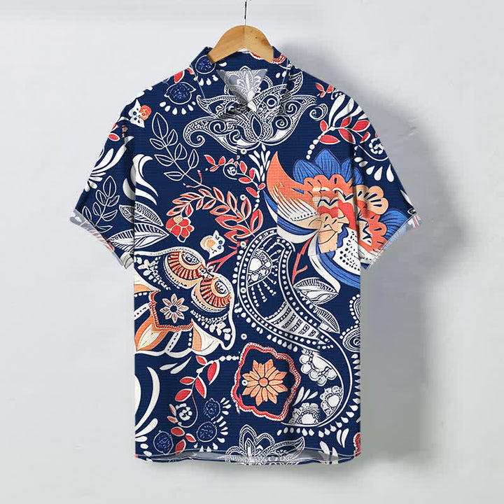 Buddha Stones Vintage-Herrenhemd mit floralem Paisley-Muster, Knöpfen und atmungsaktiven Kurzarm - Marine - US/ UK/AU48, EU58 (4XL) - image 3