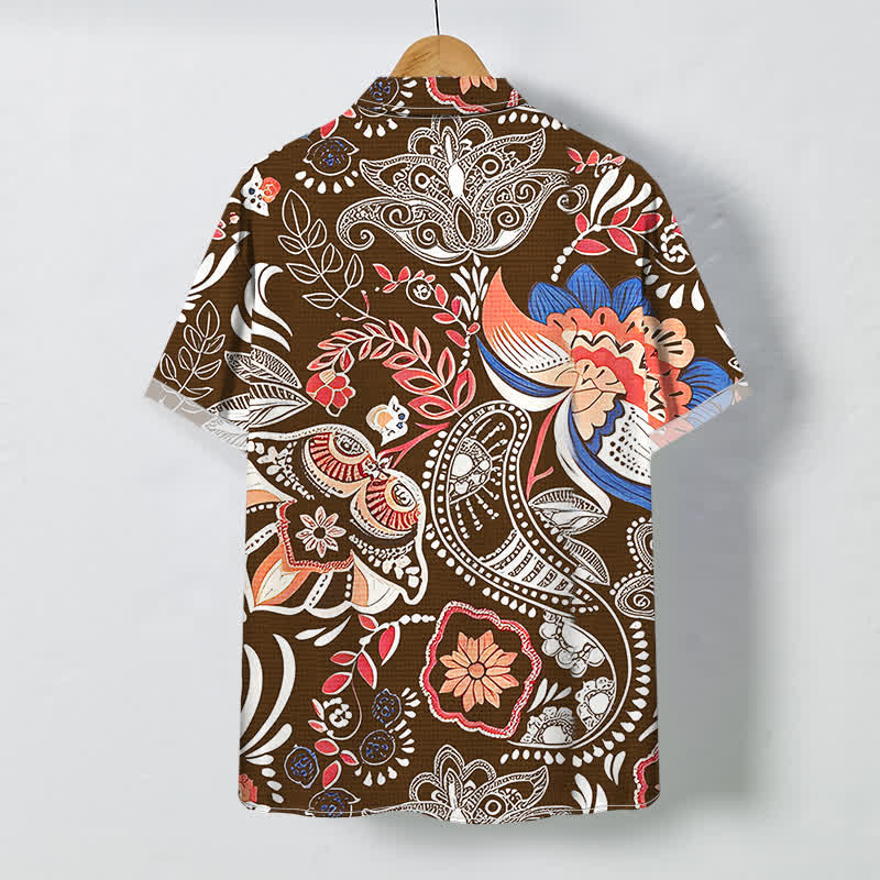 Buddha Stones Vintage-Herrenhemd mit floralem Paisley-Muster, Knöpfen und atmungsaktiven Kurzarm - Sattelbraun - US/ UK/AU48, EU58 (4XL) - image 7
