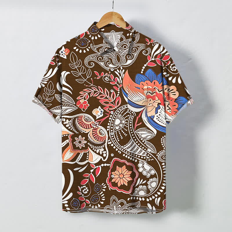 Buddha Stones Vintage-Herrenhemd mit floralem Paisley-Muster, Knöpfen und atmungsaktiven Kurzarm - image 6