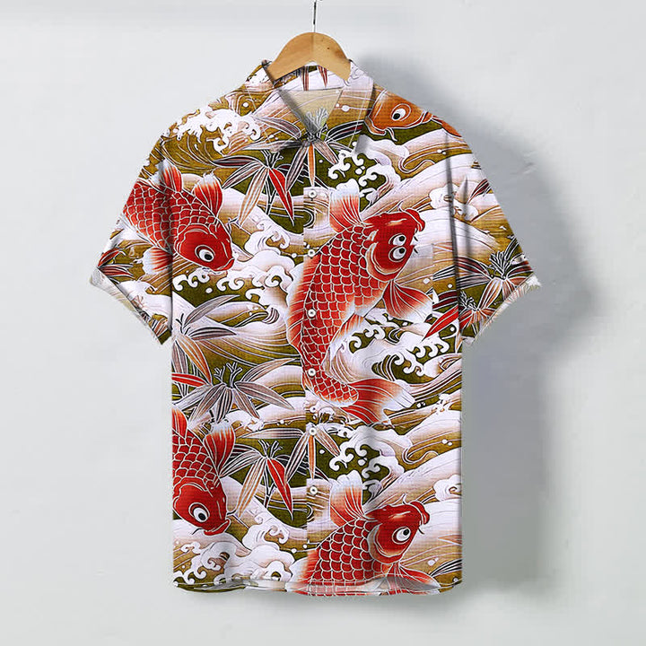 Buddha Stones Atmungsaktives Herren-Kurzarmhemd mit Koi-Wellen-Bambusmuster und Knöpfen - Dunkelgoldenrod - US/ UK/AU48, EU58 (4XL) - image 3