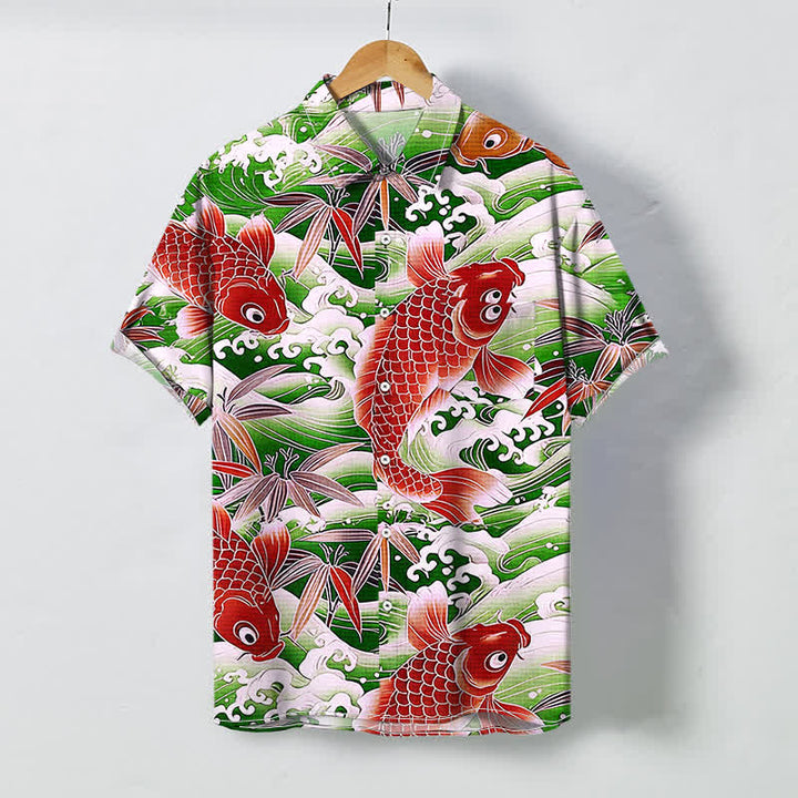 Buddha Stones Atmungsaktives Herren-Kurzarmhemd mit Koi-Wellen-Bambusmuster und Knöpfen - Limettengrün - US/ UK/AU48, EU58 (4XL) - image 6