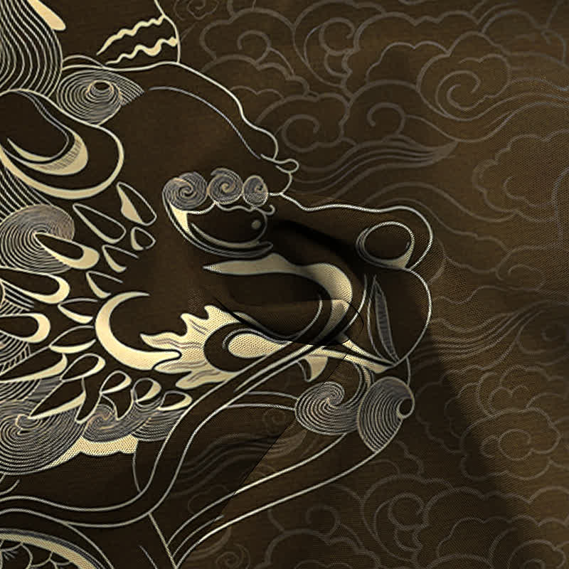 Buddha Stones Herren-Kurzarmhemd mit goldenem Drachen- und Wolkenmuster, knitterarm. - image 9
