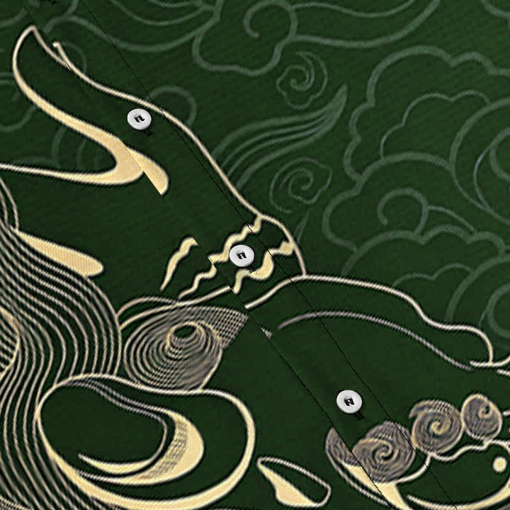 Buddha Stones Herren-Kurzarmhemd mit goldenem Drachen- und Wolkenmuster, knitterarm. - image 13