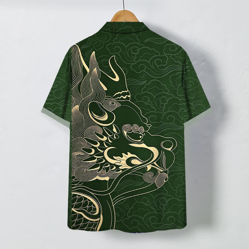 Buddha Stones Herren-Kurzarmhemd mit goldenem Drachen- und Wolkenmuster, knitterarm. - image 11