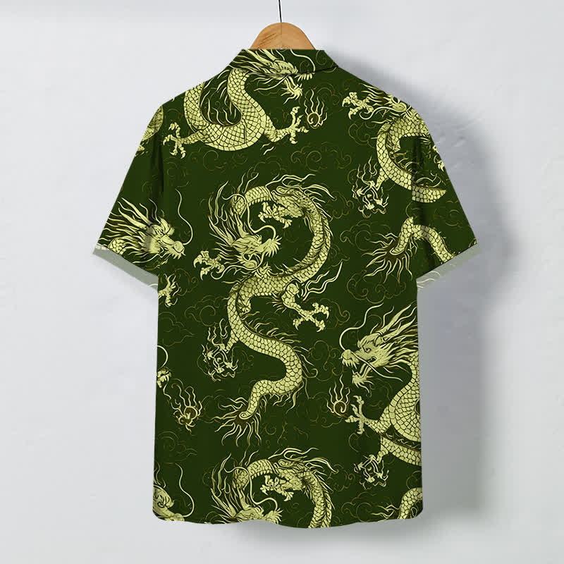 Buddha Stones Herren-Kurzarmhemd mit goldenem Drachen- und Wolkenmuster, knitterarm. - image 6