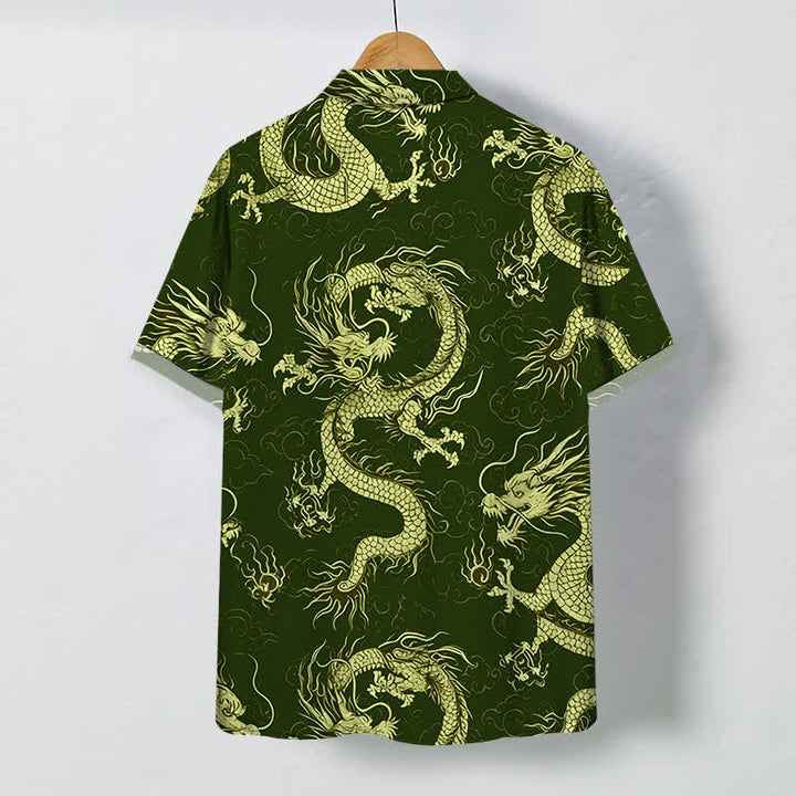 Buddha Stones Herren-Kurzarmhemd mit goldenem Drachen- und Wolkenmuster, knitterarm. - image 6