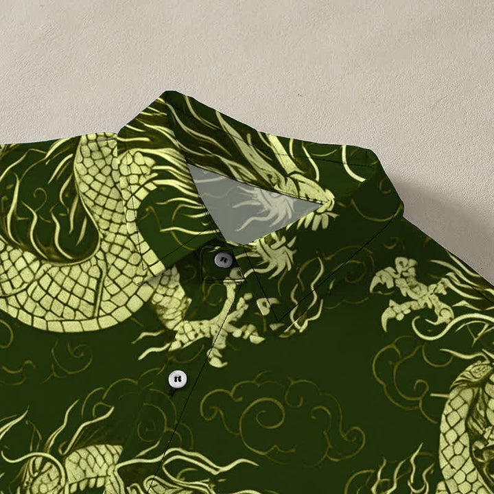 Buddha Stones Herren-Kurzarmhemd mit goldenem Drachen- und Wolkenmuster, knitterarm. - image 7
