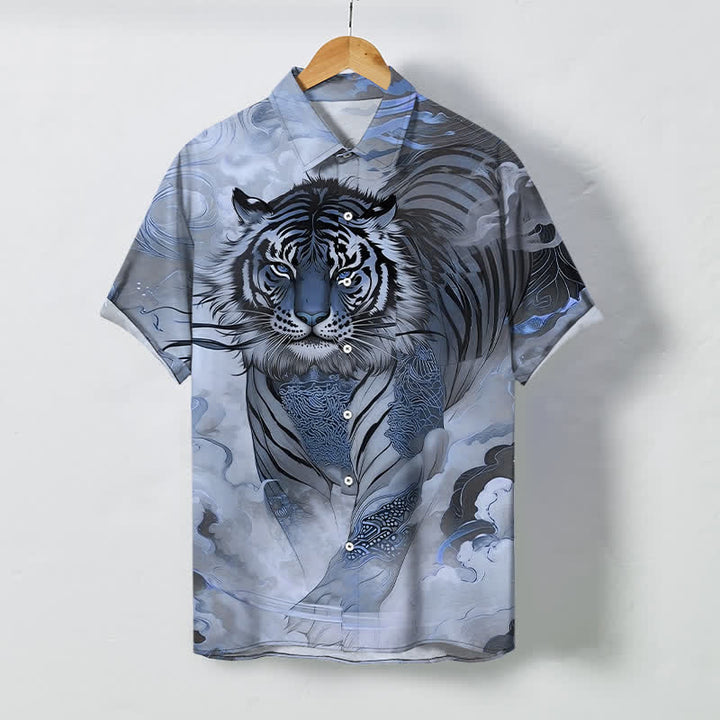 Buddha Stones Kurzarmhemd für Herren mit Tigerwolken-Wellenmuster, knitterarm - Hellstahlblau - US/ UK/AU48, EU58 (4XL) - image 5