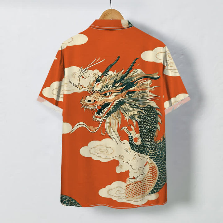 Buddha Stones Herren-Kurzarmhemd mit chinesischem Drachen- und Wolkenmuster, knitterarm - image 1