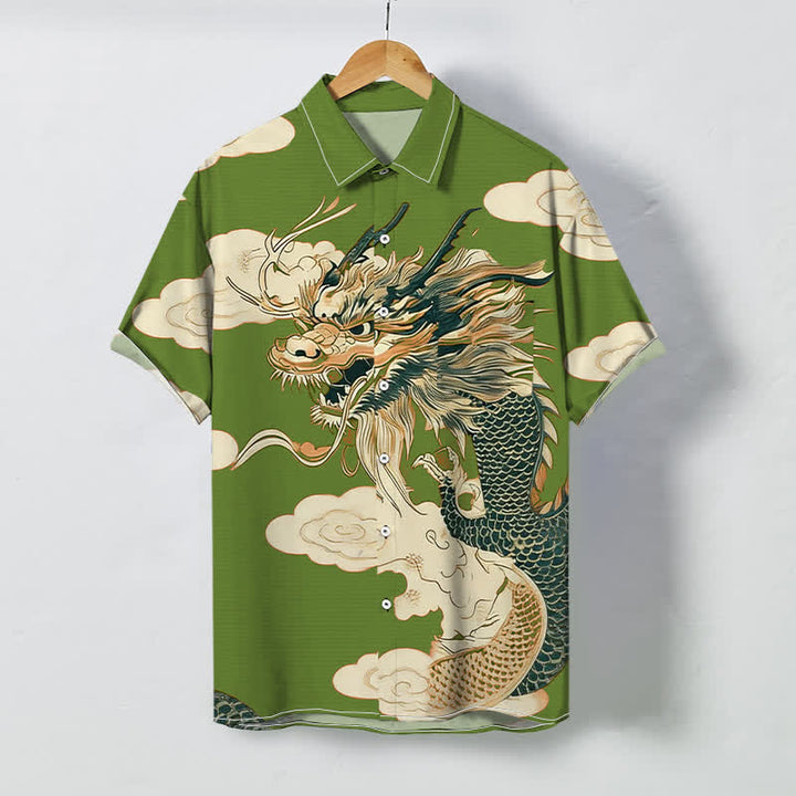 Buddha Stones Herren-Kurzarmhemd mit chinesischem Drachen- und Wolkenmuster, knitterarm - Olivgrün - US/ UK/AU48, EU58 (4XL) - image 3