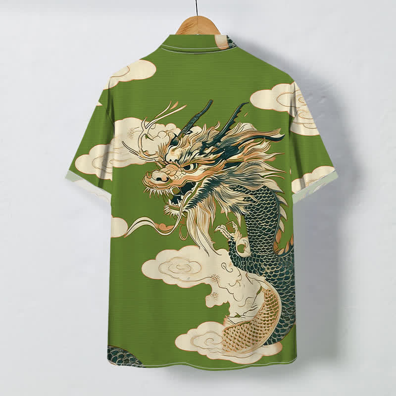 Buddha Stones Herren-Kurzarmhemd mit chinesischem Drachen- und Wolkenmuster, knitterarm - image 4