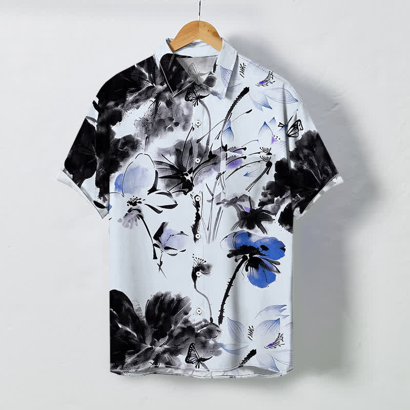 Buddha Stones Kurzarmhemd mit floralem Muster und Knöpfen, atmungsaktiv, für Herren - Hellblau - US/ UK/AU48, EU58 (4XL) - image 6