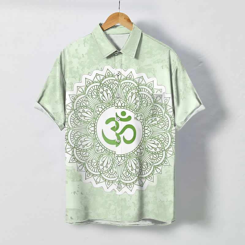 Buddha Stones Atmungsaktives Herren-Kurzarmhemd mit Om-Mandala-Muster und Knöpfen - Honigmelone - US/ UK/AU48, EU58 (4XL) - image 3